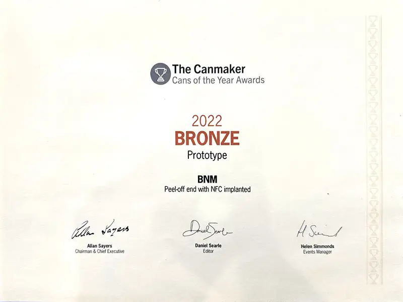 The Bronze Award in the Prototype Group of The Cans of the Year Awards 2022 by The Canmaker